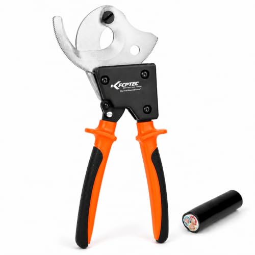 KF CPTEC Heavy Duty Ratcheting Cable Cutter 600 MCM/300 mm Wire Cutter for Copper Aluminum Battery and Welding Cables Compact One-Hand Electrical Cutting Tool