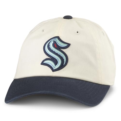 AMERICAN NEEDLE Seattle Kraken Officially Licensed NHL Blue Line Adjustable Snapback Baseball Hat Ivory/Navy (EM004A-SEK-INVY)