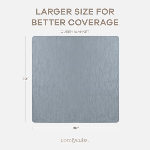 Image of Comfy Cubs Muslin Blanket for Adults Queen 90 inch x 90 inch - 6 Layer Soft, Breathable & Lightweight Muslin Adult Blanket - Machine Washable & Designed in The US Bedding for All Seasons - Pacific Blue