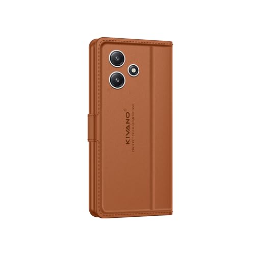 Image of KIVANO LUXE Compatible for Redmi 12 5G / Poco M6 Pro Luxury Handmade Leather Magnetic Flip Folio Case | Card Holder & Kickstand | Slim Protective Cover | Unisex - Brown