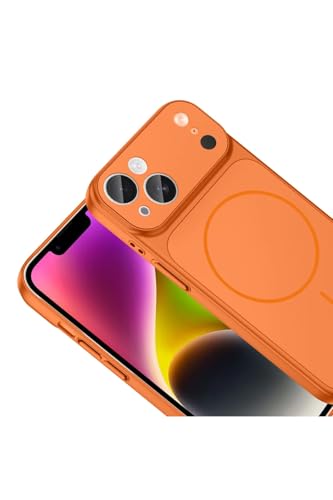 Image of for iPhone |Convert to 17 pro /17 Pro Max Style Premium Back Glass Converter Cover Magnetic Case (Orange, for iPhone 14 Plus)