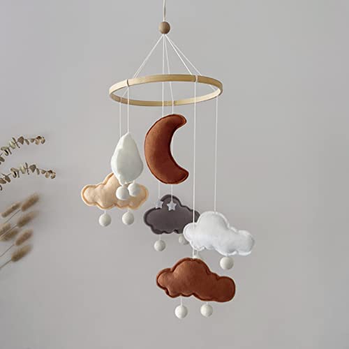 Baby Mobile For Crib - Handmade Soft Felt Crib Mobile - Boho Nursery Decor - Mobile For Bassinet, Pack N Play - Moon, Cloud, Star #TOP12