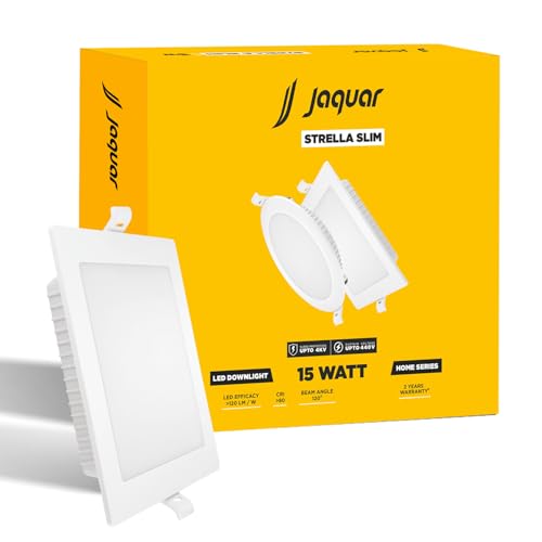 Image of Jaquar Polycarbonate Strella Slim 15W Square Recess Down Light - Warm White, Energy Efficient LED Ceiling Light for Home and Office (Pack of 1)