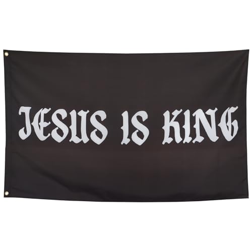 ZKflager Jesus Is King Cool Funny Flags For Room Guys Meme Flags Banner 3x5 Feet College Dorm Bedroom Wall Man Cave Girls Frat Indoor Outdoor Black
