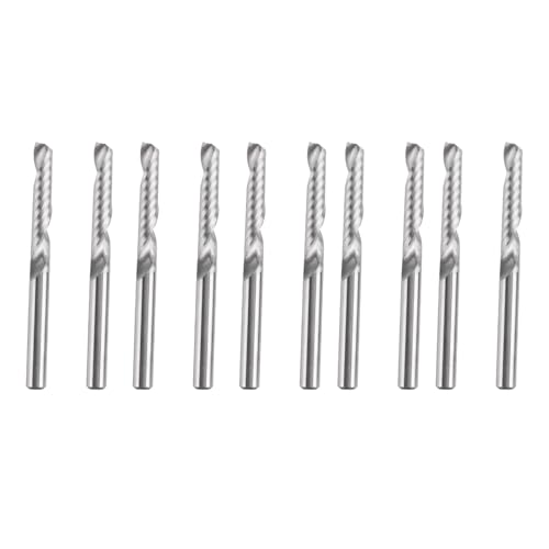 Qusedwey 10 Piezas Broca de Enrutador CNC VáStago 1/8 Pulgada Corte en Espiral Enrutador Broca una Sola Flauta Fresa Acero de Tungsteno Herramienta de Tallado para MDF Madera AcríLico PVC
