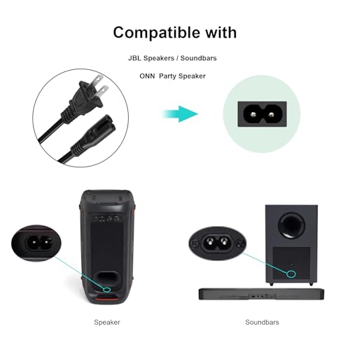 Image of JBL PartyBox 100 110 200 300 310 710 1000 On-The-Go Speaker, Power Cord Replacement for JBL Soundbar Power Cord