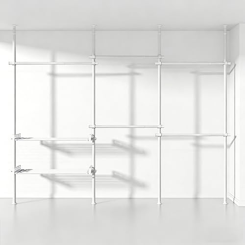 Xalteafe Barra Telescópica Perchero,Armario Abierto Ajustable,Perchero de Suelo telescópico,Perchero de Altura Ajustable con Bandeja,Altura Regulable de 110 a 310 cm,para Dormitorio,vestidor