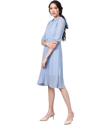 Volzethouse Women's Plain Shirt Dress with Black Belt, Korean Party Dress  Women's Fit and Flare A-Line Knee-Length Dress,Western One Piece Dress for  Women (S, Light Blue) : Amazon.in: Fashion