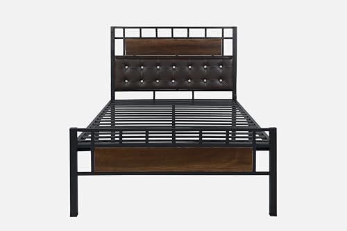 Image of Orvo Metal Single Size Bed Without Storage | Wrought Iron Cot with Headboard & Footboard| Sturdy Powder Coated Platform Bed Single Size Cot for Bedroom, Living Room, (Orvo Black)
