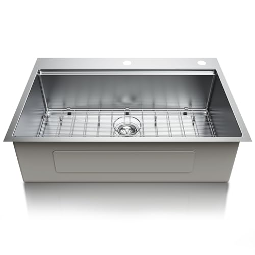 33-inch Undermount Kitchen Sink Workstation - 33x22 Inch Drop In Sink Workstation T304 18 Gauge Stainless Steel Single Bowl Kitchen Sinks with Accessories, Handmade Basin, 9 Inch Deep
