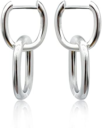 S925 Sterling Silver Convertible Link Dangle Drop Earrings for Women Chunky Paperclip Chain Link Huggie Earrings for Women Circle Hypoallergenic No-Nickel Hoop Earrings for Women Sensitive Ears
