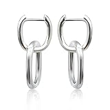S925 Sterling Silver Convertible Link Dangle Drop Earrings for Women Chunky Paperclip Chain Link Hug