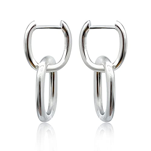 S925 Sterling Silver Convertible Link Dangle Drop Earrings For Women Chunky Paperclip Chain Link Huggie Earrings For Women Circle Hypoallergenic No-Nickel Hoop Earrings For Women Sensitive Ears #TOP1