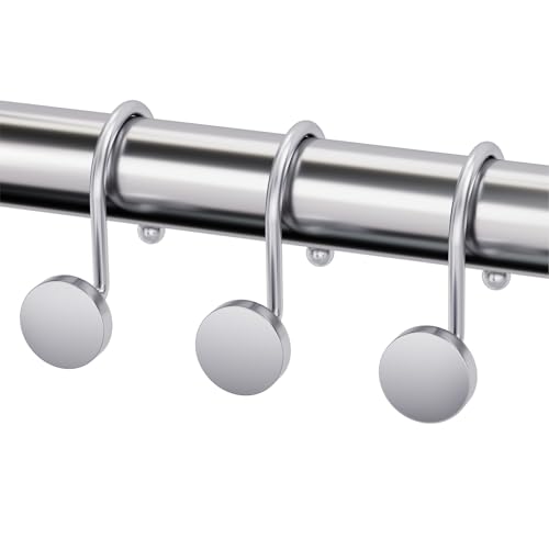 AmazerBath Shower Curtain Hooks Chrome Shower Curtain Rings Heavy Duty Modern Decorative Shower Curtain Hooks Rust Proof Smooth Glide Shower Hooks for Shower Curtain Liner Shower Rod Hook 12Pcs