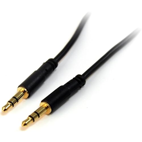 StarTech.com Cable de audio de 3,5 mm, cable de audio delgado de 3,5 mm, conectores chapados en oro, macho/macho, cable auxiliar (MU1MMS) (el embalaje puede variar)