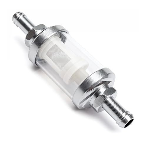 Filtro de Combustible Universal en Línea de 7 mm, Filtro de Aceite de Aluminio Plateado Duradero, Filtro de Gasolina de Vidrio para Motocicletas, Autos, ATV y Scooters