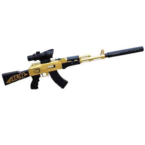 E-THOL Lanzagranadas AKM Soft-Head Pistola de Juguete para Niños | Modelo Desmontable | Incluye 5 Municiones Soft-Head | Revólver de Juguete Seguro con Diseño Realista (Oro)