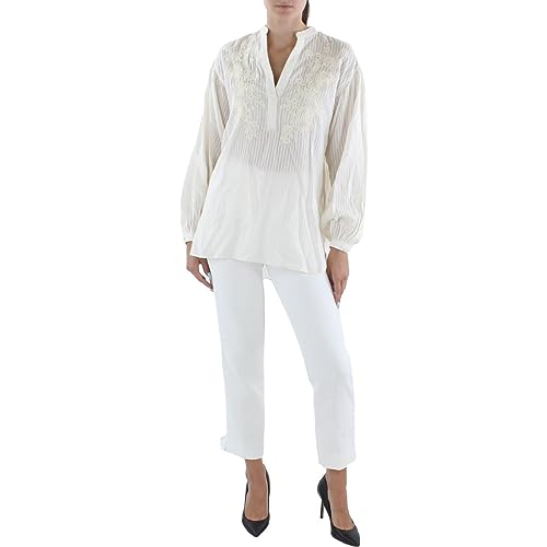 Lauren Ralph Lauren Damen-Tunika, bestickt, V-Ausschnitt, Wintercreme,...