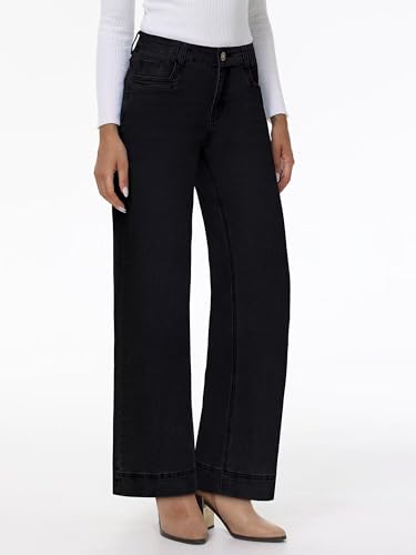 KDF Women's High Rise Straight Leg Jeans,Loose Fit Stretch Denim Pants Wide Leg Baggy Jeans3