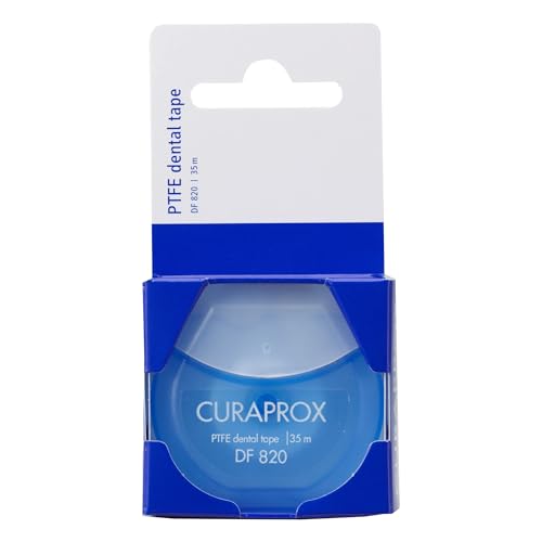 Curaprox DF 820 Dental Tape PTFE Floss Tape for Tight Spaces | Tear-Resistant with Smooth Glide | 35 Metres | Swiss Made