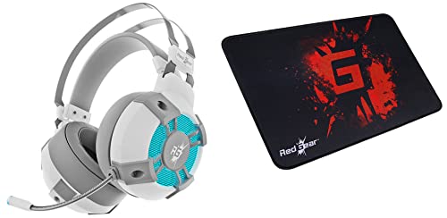 Image of Redgear Cosmo 7,1 USB Gaming Wired Over Ear Headphones with Mic with Virtual Surround Sound,50Mm Driver, RGB LEDs & Remote Control(White) & MP35 Speed-Type Gaming Mousepad (Black /Red)