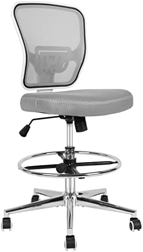 Drafting Chair, Tall Office Chair for Standing Desk, Drafting Stool with Lumbar Support, Adjustable Height and Foot Ring, Grey