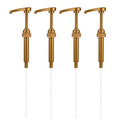 Abibiocy Coffee Syrup Pump 4PCS 750ml Plastic Syrup Bottle Pump Golden Lotion Dispenser for Snow Cones Flavorings Plastic