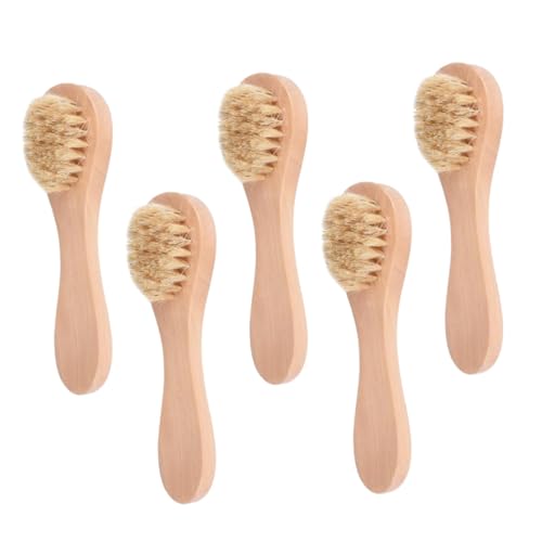VICASKY Portable Face Wash Brush 5pcs Wooden Facial Brush Deep Cleansing Facial Scrubber Skin Care Tools