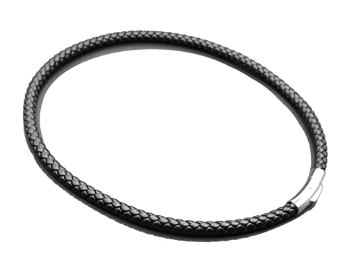 Lederkette Lederhalsband Kalbsleder aus sechs Bändern geflochten Ø 6mm Schwarz Edelstahl Verschluss für Herren & Damen TOP (L (50 cm))