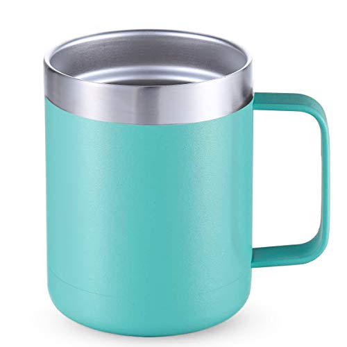 DELERKE Vaso térmico de doble pared | Termo de café para llevar de acero inoxidable 18/8 con tapa y asa, taza de café para llevar con asa grande de 400 ml