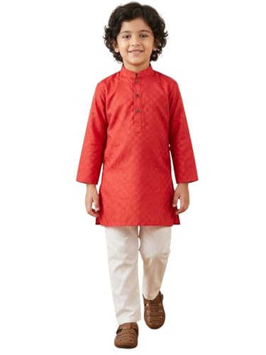 Image of AJ DEZINES Boys Cotton Full Sleeve Printed Kurta Pajama Set for Kids - Ethnic wear | Special Occasion & Traditional Outfit |Boys Kurta Pyjama Set - Regular Fit