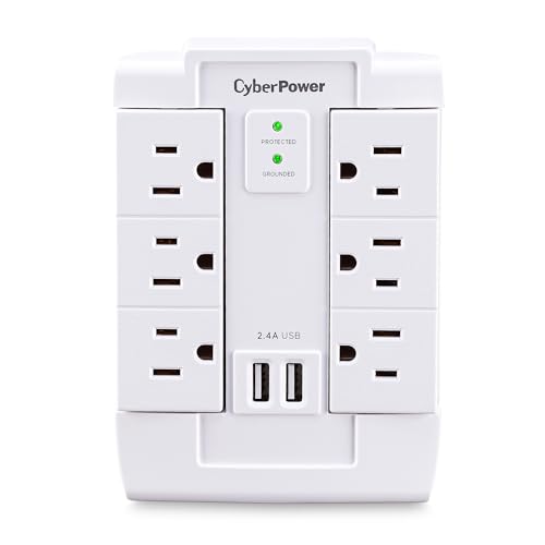 CyberPower CSP600WSURC2 Surge Protector, 1200J/125V, 6 Swivel Outlets, 2 USB Charging Ports, Wall Tap Design, White
