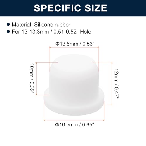 Image of uxcell 32 Pieces White Rubber Stopper, 13.5mm Plug Holes for 13-13.3mm /0.51-0.52 inch Hole