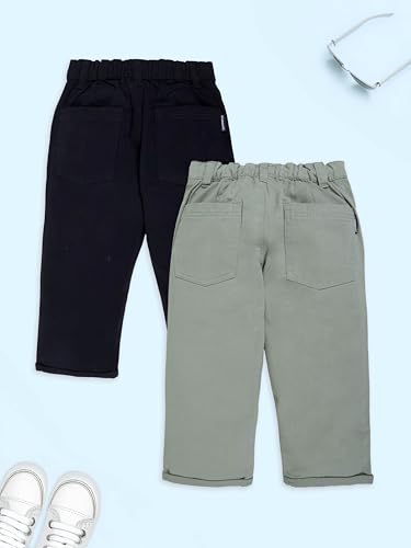 Image of KiddoPanti Boys 100% Cotton Twill Chinos Pant | Comfortable Regular Fit | 2 Side Pocket, 2 Back Pocket | Ankle Length | Back Elasticated Waistband with Button Zip Open Fly