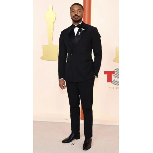 Ulnomio Men's Two-Piece Peak Lapel Double Breasted Buttons Wedding Business Suit Set Jacket and Pants2