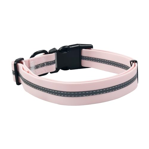 Image of Nimble Reflective Waterproof Dog Collar Adjustable Odor Resistant Easy Clean Pet Collar for Small Medium Large Dogs Night Walking Outdoor Rainy Use (Light Pink, Small (9.45 inch-14.17 inchinches))