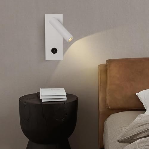 Aplique de pared de metal blanco moderno con foco LED ajustable de 3000K e interruptor 2