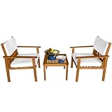 PayLessHere 3 Pieces Acacia Wood Patio Bistro Set with Water Resistant Cushions and Coffee Table for Backyard Garden Patio Furniture Outdoor Table Chair Set Outdoor Wood Chat Chairs Set