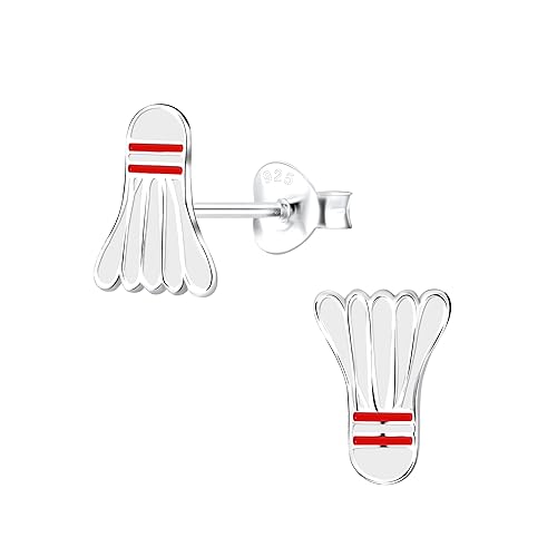 ICYROSE Solid 925 Sterling Silver white badminton shuttlecock Stud Earrings (Hypoallergenic nickel free) 10012671