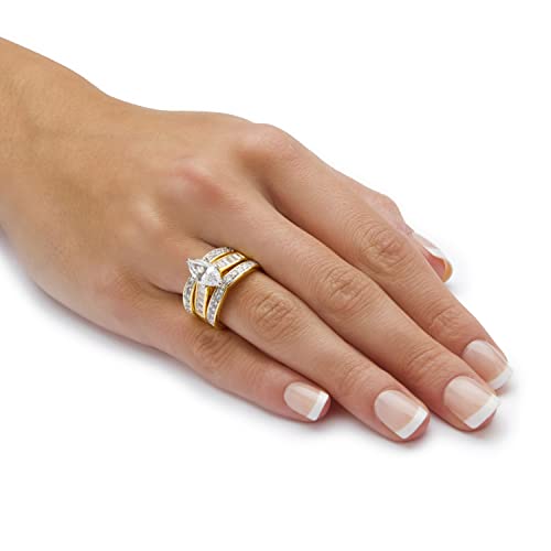 PalmBeach Yellow Gold-Plated Marquise Cut Cubic Zirconia Baguette Cut Bridal Ring Set Sizes 6-103