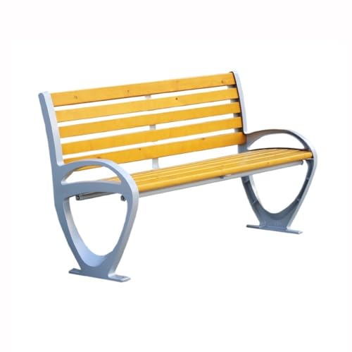Banco de madera para exteriores con patas de aluminio, respaldo para tiempo libre, muebles de patio/terraza, asientos de jardín y elegante