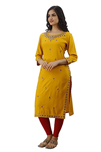 Image of Women's Rayon Heavy Embroidery Work Straight Kurta