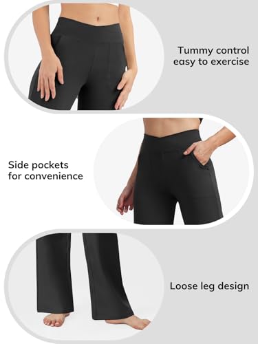 Wide Leg Pants for Women Loose Yoga Pants with Pockets Petite/Regular/Tall Stretch Casual Lounge Pants2