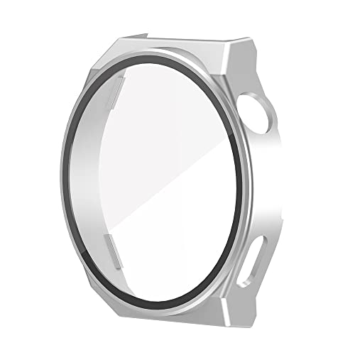 スマートウォッチ保護ケース・HUAWEI WATCH GT3 Pro ケース 46mm カバー ガラスフィルム付き 全面保護 液晶保護ケース ファーウェイウォッチ GT3 プロ 単色/クリア フィルム一体 ハードケース(シルバー)