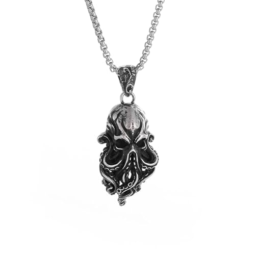 Collier pendentif des profondeurs en relief, bijou pieuvre punk aux finitions rétro