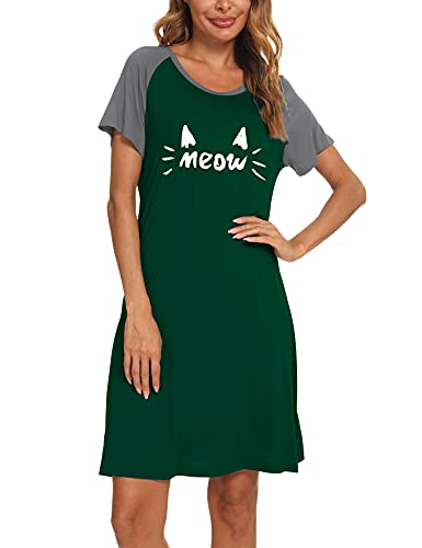 Generic Chemise de nuit à manches courtes pour femme - Vêtement de nuit doux pour le salon, Chat...