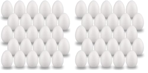 MCE-Commerce Huevos de poliestireno de 6 cm, 25 Unidades, para Manualidades y decoración de Pascua, Espuma, Blanco (Paquete de 2)