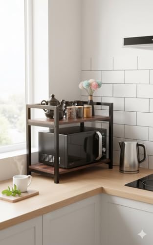 Image of ETIQUETTE ART Multi-Tier Heavy Duty Microwave Stand, metal Kitchen Shelf Countertop Organizer, Holds Up to 200 lbs, Space Saving Microwave Oven Rack for Kitchen Storage, Fits Most Microwaves (2 Tier)