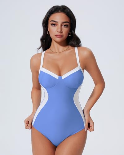 Image of SUUKSESS Womens Tummy Control One Piece Swimsuit Sexy Crisscross Back Bathing Suit