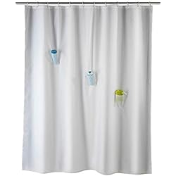 Cortina De Baño Con Bolsillos WENKO 21274100 Cortina de Ducha con 3 Bolsillos Villa Antimoho - Antibacterial, Lavable, Poliéster, Blanco